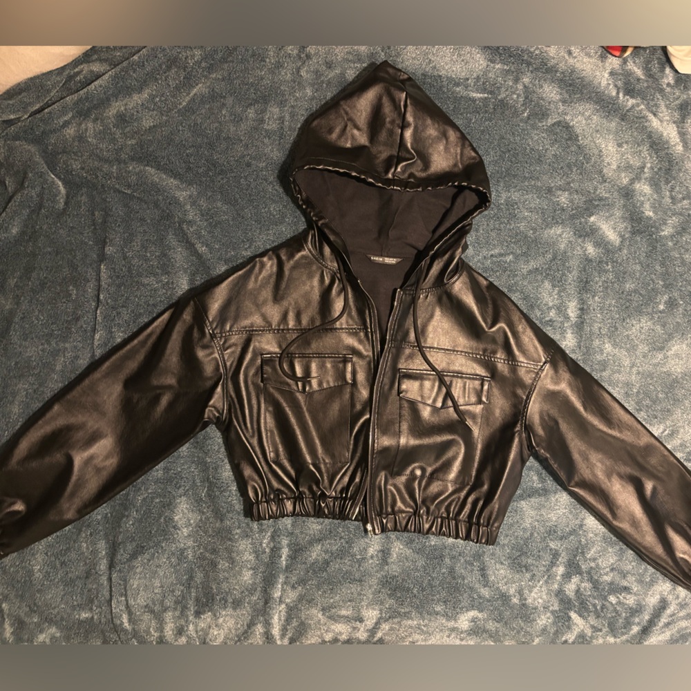 Cropped Faux Leather Jacket